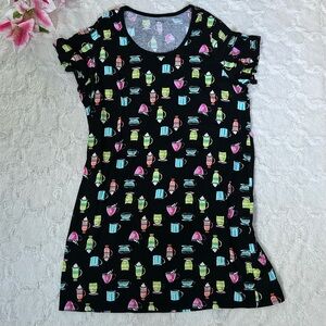Avenue Body - Black Coffee Lovers Cotton Blend Nightgown Lounge Dress - 22/24